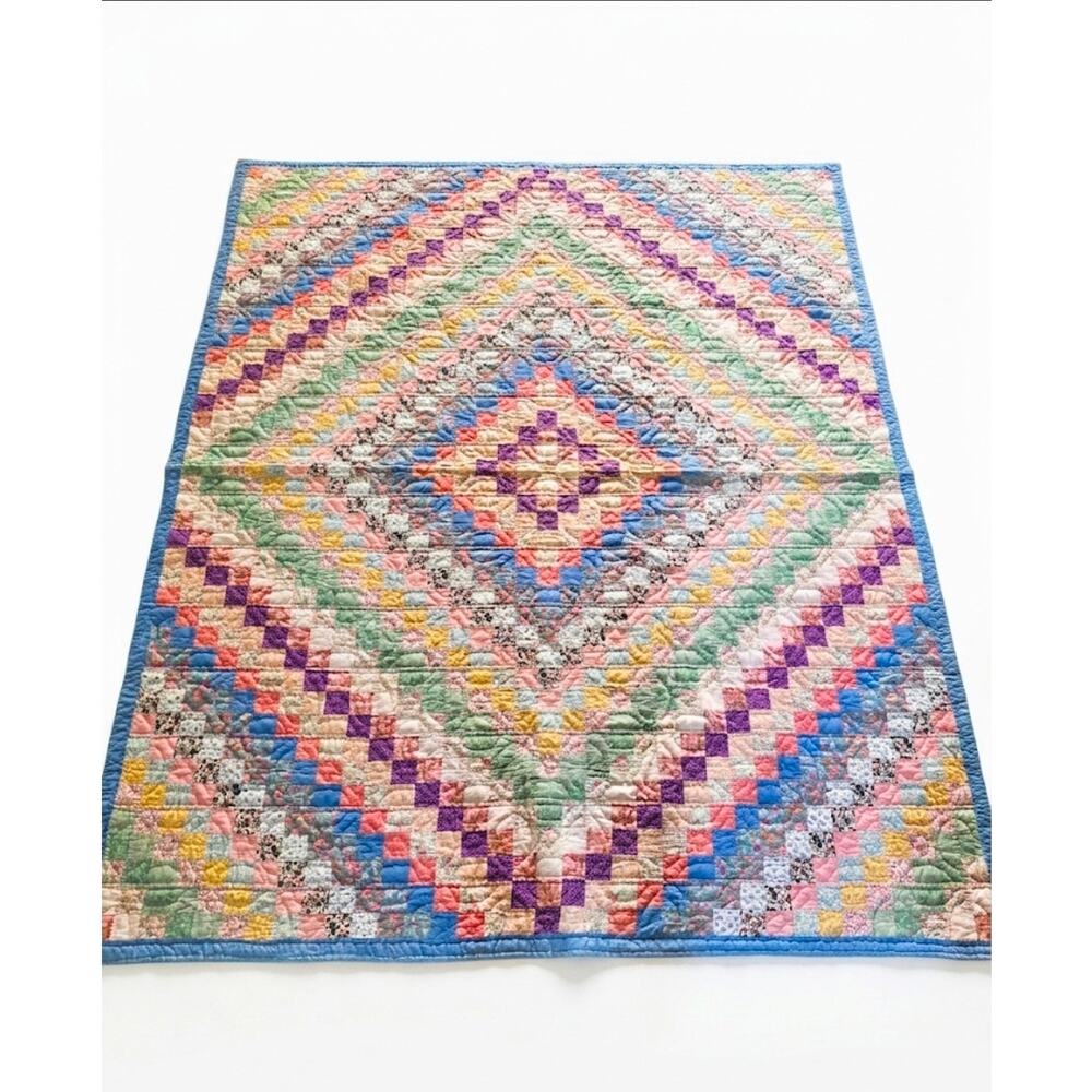 Handmade  Patchwork Trip Around The World Quilt 84"x 70"